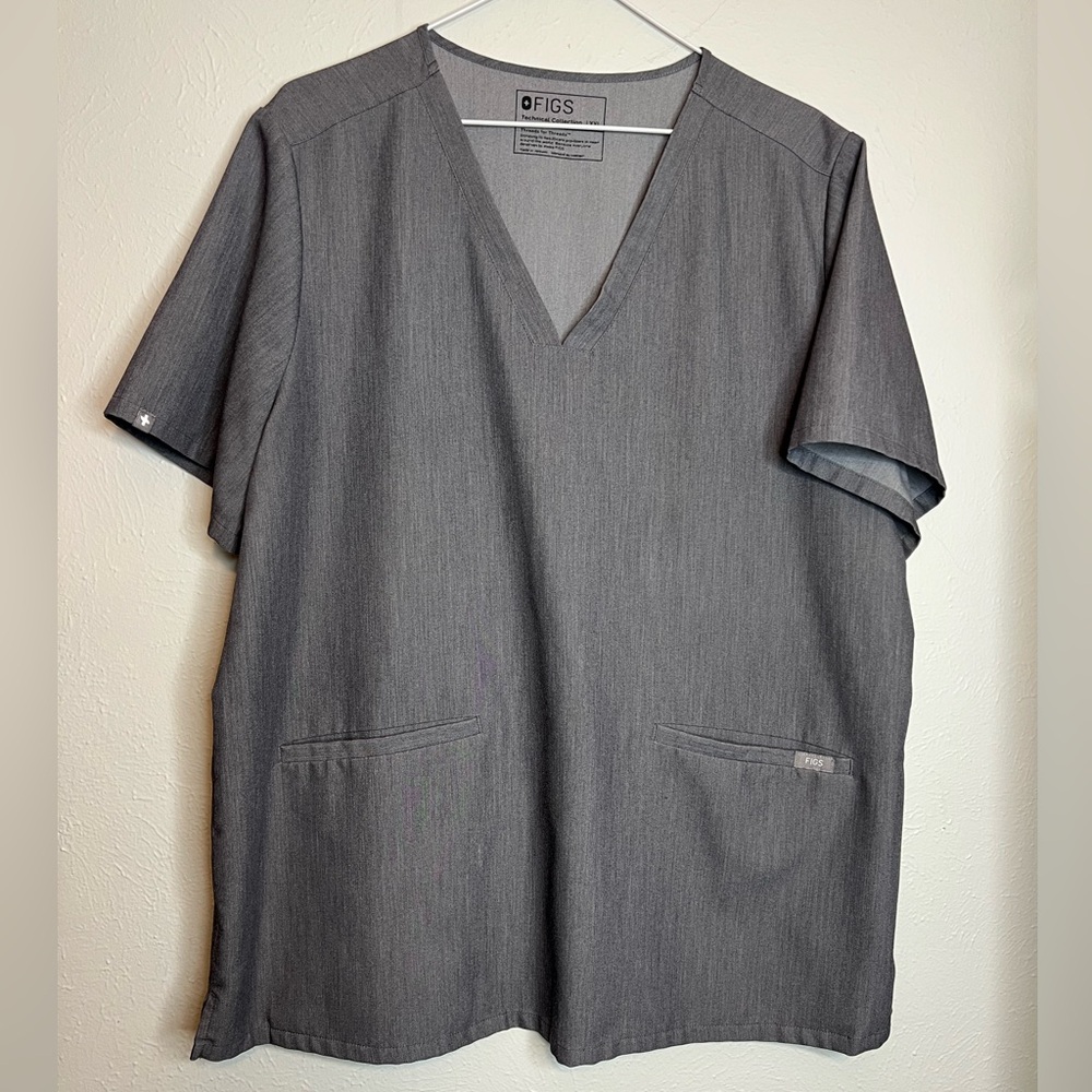 Figs Unisex XXL Technical Collection Short Sleeve Gray V-neck Pockets Scrub Top